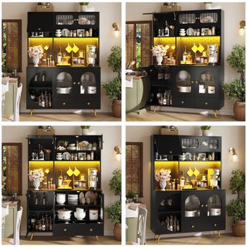 Aparador Moderno - Mueble De Cocina Y Salón - Mdf Y Vidrio - Negro (120x40x176cm)