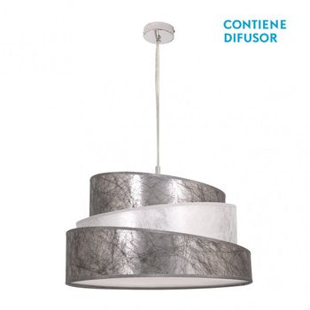 Lámpara Colgante Plata Blanco. 3xE27. Medidas Regulablex50cm.
