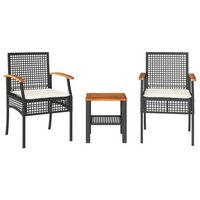 mesita y sillas con cojines 3 uds  conjunto de mesa y sillas ratan pe madera acacia negro