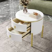 mesa de centro efecto marmol 50  50  51 cm dos cajones y patas regulables