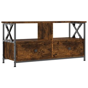 Mueble Tv | Mueble De Salón | Gabinete De Tv Hierro Madera Contrachapada Roble Ahumado 90x33x45cm
