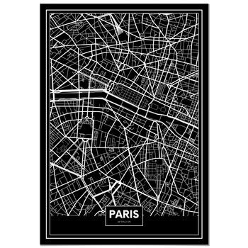 Panorama Cuadro De Aluminio Mapa Negro De París 70x100 Cm