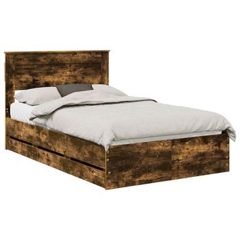 Cama Matrimonial | Cama Para Adulto | Estructura De Cama Roble Ahumado 135 X 190 Cm Madera Ingenieril