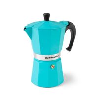 cafetera italiana aluminio azul turquesa 6-9-12 tazas resistente y facil de limpiar orbegozo
