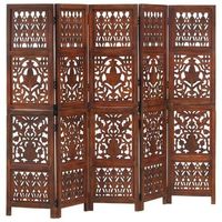 biombo 5 paneles tallado a mano madera mango marron 200x165 cm vidaxl