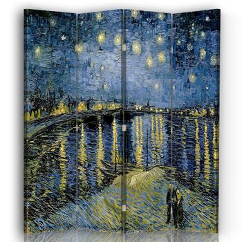 Legendarte - Biombo Noche Estrellada Sobre El Ródano - Vincent Van Gogh - Separador De Ambientes Para Interiores Cm. 145x170 (4 Paneles)