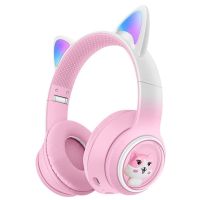 kinsi akz-02 auriculares inalambricos orejas de gato rgb rosas