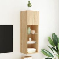 mueble tv  mueble de salon  armario tv con luces led roble sonoma 305x30x90 cm cfw778508