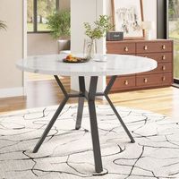 mesa de comedor redonda - patas de mdf y metal - efecto marmol - blanco  negro