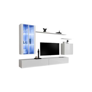 Conjunto De Muebles De Salón Mural Switch Xii De Diseño, Color Blanco Brillante.