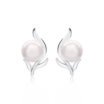 Pendientes de perlas florales de plata 925