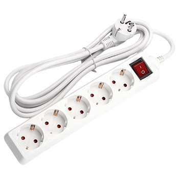 Aigostar Regleta alargador de 5 enchufes con cable de 1,5 metros e interruptor. Color Blanco