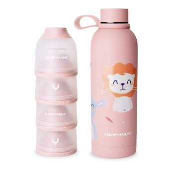 Pack termo y dosificador de leche en polvo Happymami Rosa Palo Rosa Pastel