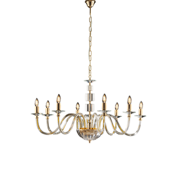 Lámpara De Araña Franz En Dorado Con Cristal Transparente Y Pedrería 8 Luces 116 Ø96 Bl275-8-or
