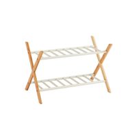 zapatero de 2 niveles bambu y metal blanco 66 x 355 x 42 cm