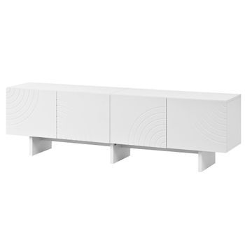 Mueble De Televisión De 170 Cm Blanco Con Cuatro Puertas Y Frentes Geométricos En Relieve