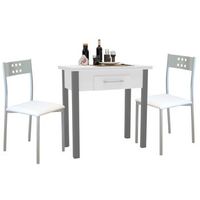 conjunto mesa cocina extensible y 2 sillas en color blanco y gris 40-80 cm con cajon