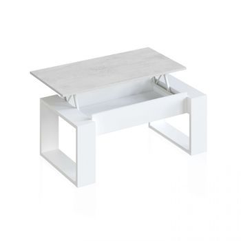 Mesa De Centro Elevable Con Almacenaje Oculto 105x45-54 Cm Neo Blanco Artik (blanco Mate) - Gris Cemento 105 X 45 X 55 Cm