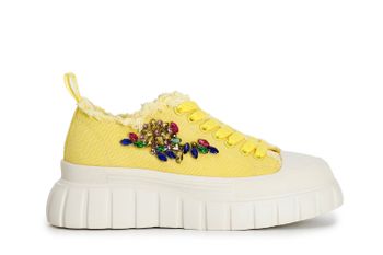 zapatillas deportivas de tejido deshilachado con parches de pedrería yellow