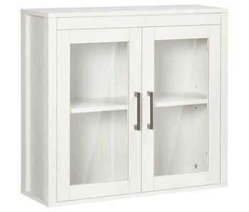 Kleankin armario de baño de pared con 2 puertas de vidrio y estante ajustable mueble colgante de baño para cocina dormitorio aseo estilo moderno 60x19,5x54 cm blanco