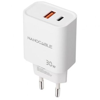 Cargador de pared Nanocable 10.10.2011 30W USB-C PD/USB-A QC compacto blanco
