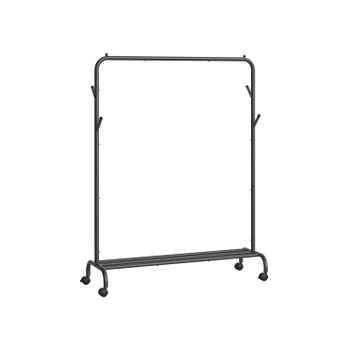 Burro para Ropa con Ruedas con Barra Estructura de Tubo de Acero, Negro