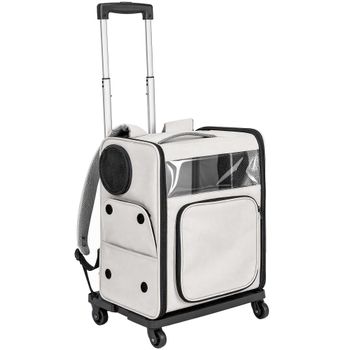 PawHut Bolsa de transporte con ruedas plegable para perros y gatos hasta 5 kg, trolley transpirable Gris