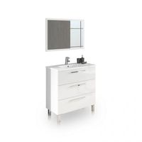 mueble de bano de 3 cajones con espejo 80 cm feel blanco brillo 80 x 86 x 45 cm