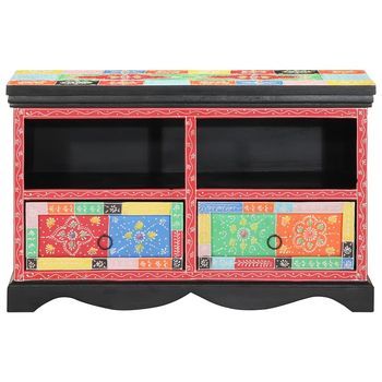 Mueble De Tv | Mueble De Salón | Gabinete De Tv Multicolor 80 X 35 X 50 Cm Madera De Mango Maciza