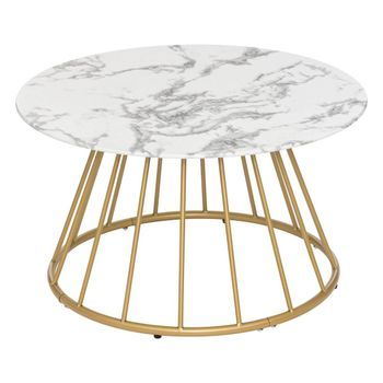 Mesa De Centro Efecto Mármol Blanco Rayo D70cm