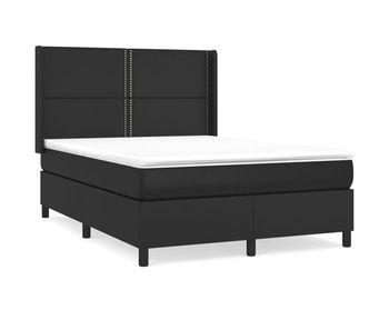Cama box spring con colchón cuero sintético negro 140x190 cm liso con clavos