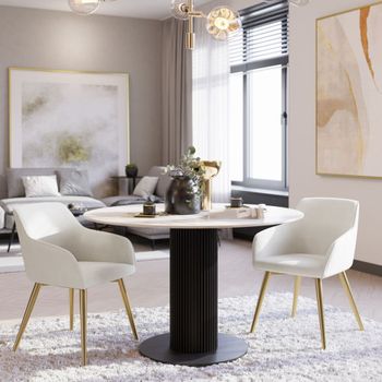 2 sillas de comedor con diseño de pana 58 x 62 x 82 cm crema/oro