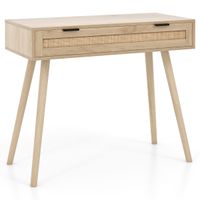 costway mesa de ratan con cajon mesa de entrada estilo bohemio mesa lateral de sofa de madera para pasillo mesa de tocador para dormitorio natural