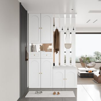 Set De Recibidor - Mueble Para Entrada - Tablero De Partículas - Blanco (110x37x180cm)