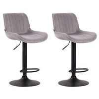 juego de 2 taburetes de bar modernos y comodos ajustables en terciopelo gris claro con pie de trompeta en metal negro tdb10401