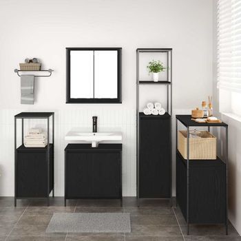 Vidaxl Juego De Muebles De Baño 5 Uds. Roble Negro 36 X 35 X 165 Cm