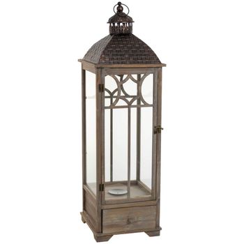 Farol de madera marrón envejecido 31.5x31.5x104h cm