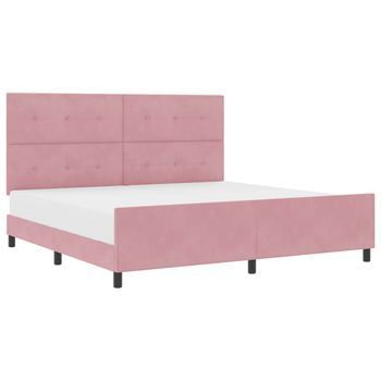 Cama Matrimonial | Cama Para Adulto | Cama Tipo Box Spring Con Cabecera Rosa 200 X 200 Cm Terciopelo