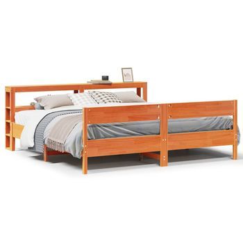 Cama Sin Colchón Madera Maciza De Pino Marrón Cera 200x200 Cm