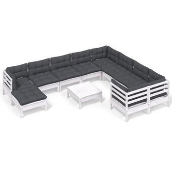 Muebles De Jardín 11 Piezas Cojines Blanco Madera De Pino