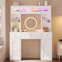 tocador con espejo led - mueble para dormitorio - mdf y bambu - blanco 120x40x160cm