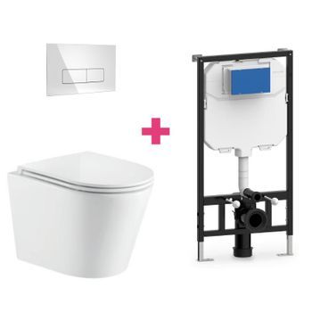 Pack Inodoro Suspendido Cerámica Turin Con Cisterna Y Pulsador Cromado Rectangular