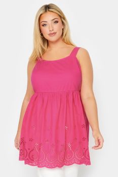 Yours Blusón Algodón Rosa De Tirantes Con Bordados , Mujer Curvy Y Tallas Grandes, Yours