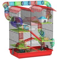 jaula pawut para hamster raton roedores pequenos con tunel comedero rueda de ejercicio juguete 47x30x59 cm rojo