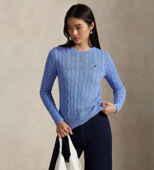 Polo Ralph Lauren para mujer. 211971869009 Jersey de algodón en punto de ochos azul (XS), Casual, Clásico, Manga larga