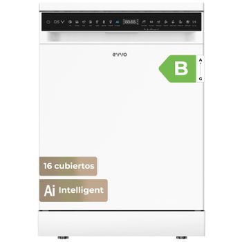 EVVO Lavavajillas D5Y, 16 cubiertos, Clase B, ultra silencioso, 8 programas, Inicio diferido, Energy Save, Secado Extra,60 cm