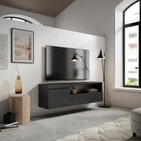 mueble tv efecto madera negro 150x35x45cm colgado