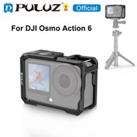 puluz marco de jaula de metal con zapata fria para dji osmo action 6 marco de aluminio jaula accesorios para camara de accion deportiva