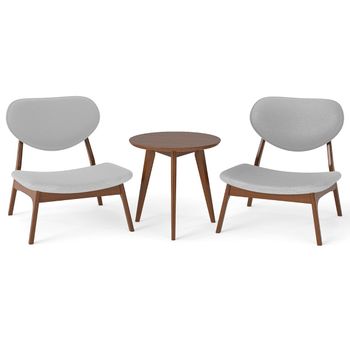 Costway Juego de 2 Sillas Decorativas con Mesa Ayudante Sillas Tapizadas en Terciopelo de Cordero con Marco de Madera Maciza para Dormitorio Gris