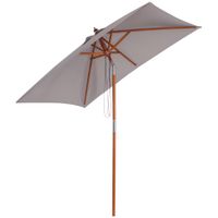 outsunny sombrilla parasol 200x150cm de bambu madera patio playa doble techo angulo inclinable rectangulo mastil de 38mm gris   aosom espana